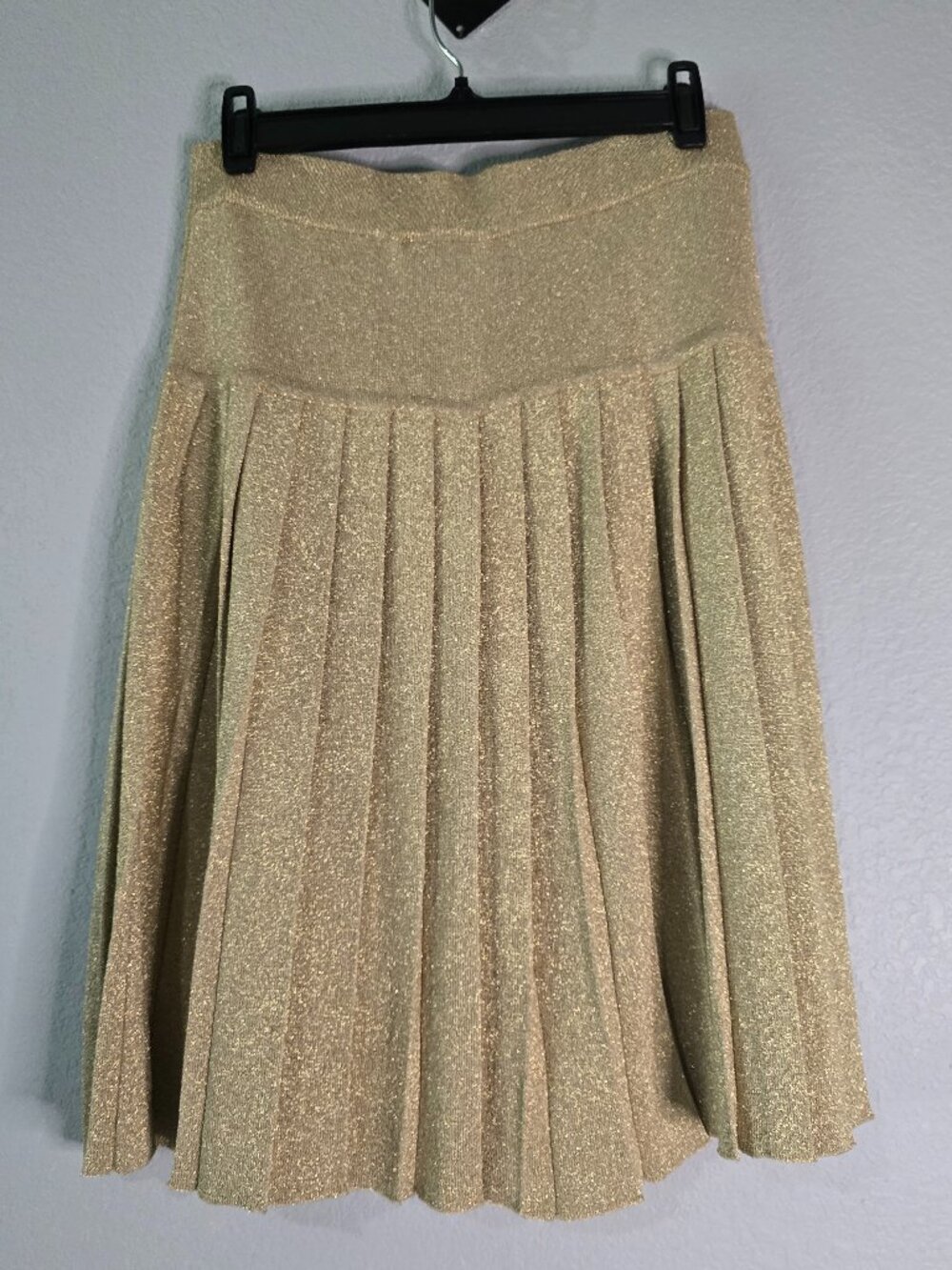 Vinatage Pappagallo Gold Metallic Pleated Mid Skirt Size Medium